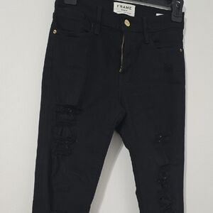 Frame Denim Black Skinny Distressed Jeans Talla 25